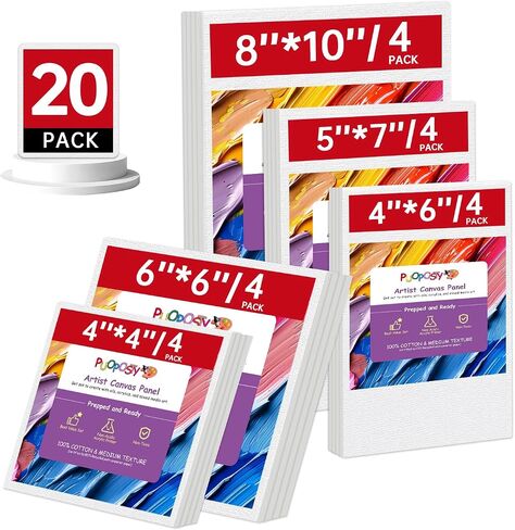 20-Pack 4x4 Inch Canvas Boards for Painting – 100% Cotton Primed Art Supplies for Kids, Adults & Beginners – Suitable for Acrylic, Oil, Watercolor, Tempera, & Other Painting Mediums in Saudi Arabia