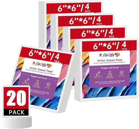 20-Pack 4x4 Inch Canvas Boards for Painting – 100% Cotton Primed Art Supplies for Kids, Adults & Beginners – Suitable for Acrylic, Oil, Watercolor, Tempera, & Other Painting Mediums in Saudi Arabia