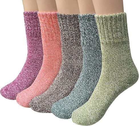YSense Pack of 5 Womens Wool Socks Winter Warm Hiking Socks Casual Calf Athletic Socks Gifts in Kuwait
