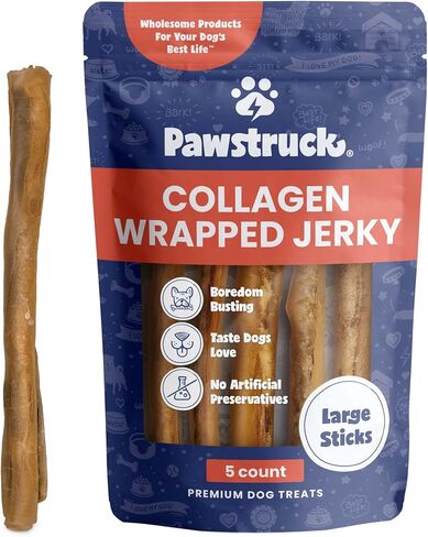 Pawstruck 2-in-1 Collagen Wrapped Jerky Natural Treats for Dogs - 5 Large Sticks - Limited Ingredient Grain Free Long Lasting for Small, Medium, and Large Dogs in Saudi Arabia