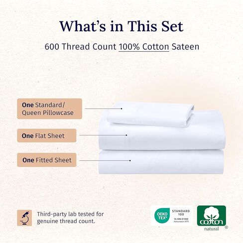 California Design Den Queen Sheet Set - Luxury 600 Thread Count Sateen, 100% Cotton Deep Pocket Queen Sheets with All Around Elastic, Hotel Quality Bedding Set - White in Kuwait