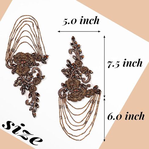 Blue Pair Beaded Rhinestones Applique Embellishment for Clothes,Epaulettes Shoulder Patches Sew-on Diamond Sequin Applique for Wedding Dress DIY Accessories in Kuwait