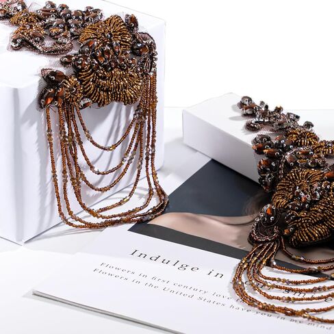 Blue Pair Beaded Rhinestones Applique Embellishment for Clothes,Epaulettes Shoulder Patches Sew-on Diamond Sequin Applique for Wedding Dress DIY Accessories in Kuwait