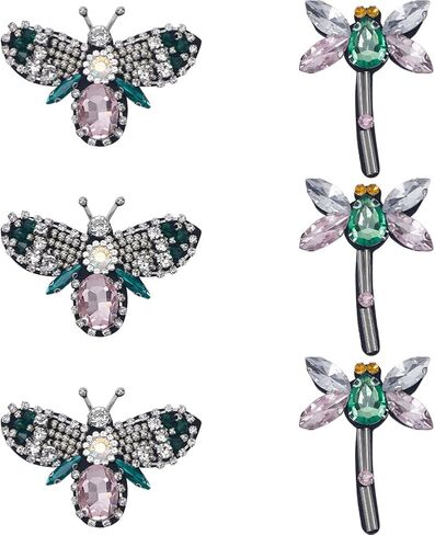 GORGECRAFT 6Pcs 2 Styles Rhinestone Beaded Applique Crystal Animal Bees Dragonfly Decorative Sew on Embroidery Patches Appliques for DIY Craft Party Dress Costume Jeans Shoes Bag Hat Embellishments in Kuwait