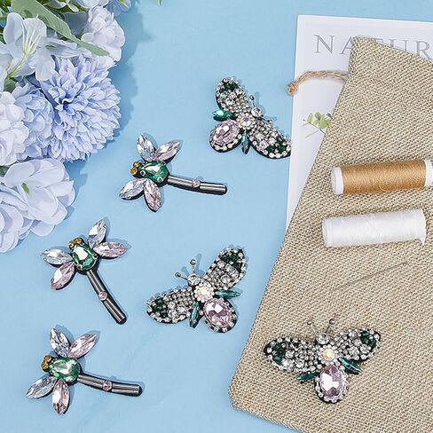 GORGECRAFT 6Pcs 2 Styles Rhinestone Beaded Applique Crystal Animal Bees Dragonfly Decorative Sew on Embroidery Patches Appliques for DIY Craft Party Dress Costume Jeans Shoes Bag Hat Embellishments in Kuwait