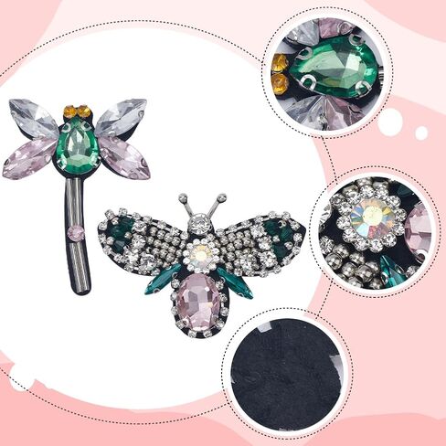 GORGECRAFT 6Pcs 2 Styles Rhinestone Beaded Applique Crystal Animal Bees Dragonfly Decorative Sew on Embroidery Patches Appliques for DIY Craft Party Dress Costume Jeans Shoes Bag Hat Embellishments in Kuwait
