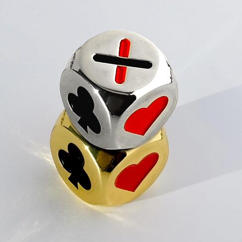 2PCS Premium Stainless Trump Marker Dice - Metal Euchre Cube & 0.62inch (16mm) Trump Modator لألعاب بطاقة Euchre/Pinochle/الجسر والمزيد (Silver+Gold) in Kuwait
