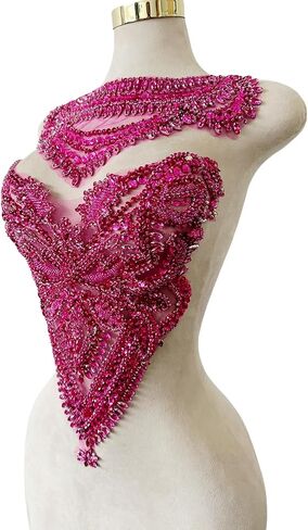 Handmade Rhinestones Applique sew on lace Crystal Sequins Trim Patches Accessories for Dress Clothing Neckline and Chest Decorative Material 2PCS/Set (Gold) in Kuwait