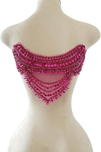 Handmade Rhinestones Applique sew on lace Crystal Sequins Trim Patches Accessories for Dress Clothing Neckline and Chest Decorative Material 2PCS/Set (Gold) in Kuwait