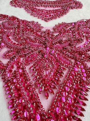 Handmade Rhinestones Applique sew on lace Crystal Sequins Trim Patches Accessories for Dress Clothing Neckline and Chest Decorative Material 2PCS/Set (Gold) in Kuwait