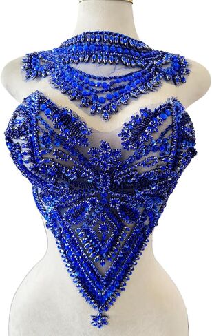 Handmade Rhinestones Applique sew on lace Crystal Sequins Trim Patches Accessories for Dress Clothing Neckline and Chest Decorative Material 2PCS/Set (Gold) in Kuwait