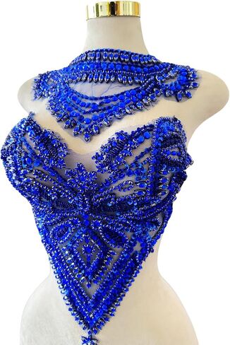 Handmade Rhinestones Applique sew on lace Crystal Sequins Trim Patches Accessories for Dress Clothing Neckline and Chest Decorative Material 2PCS/Set (Gold) in Kuwait