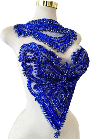 Handmade Rhinestones Applique sew on lace Crystal Sequins Trim Patches Accessories for Dress Clothing Neckline and Chest Decorative Material 2PCS/Set (Gold) in Kuwait