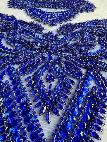 Handmade Rhinestones Applique sew on lace Crystal Sequins Trim Patches Accessories for Dress Clothing Neckline and Chest Decorative Material 2PCS/Set (Gold) in Kuwait