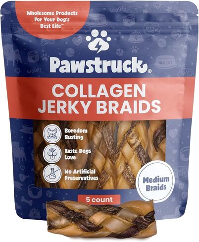 Pawstruck 2-in-1 Collagen Wrapped Jerky Natural Treats for Dogs - 5 Large Sticks - Limited Ingredient Grain Free Long Lasting for Small, Medium, and Large Dogs in Saudi Arabia
