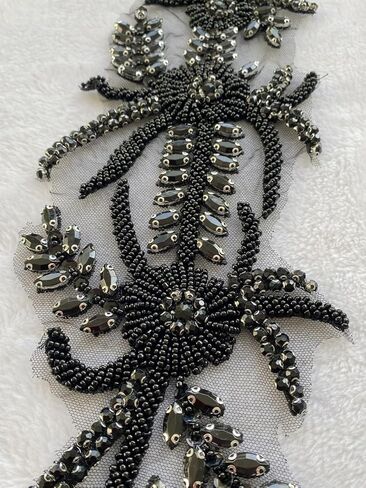 Handmade Shining Rhinestones lace Applique Patches Sewing Beads Sequins Stone Trim Accessories for Wedding Dress 1Pair/Bag 17.7X5inches (Champagne) in Kuwait