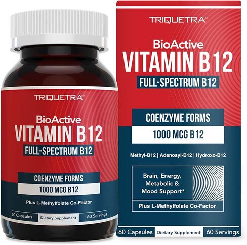 BioActive Vitamin B12 1000 mcg | Contains 3 BioActive B12 Forms Plus Methylfolate Cofactor - Methyl B12, Adenosyl B12 & Hydroxy B12 | Sublingual Form, Cherry Flavor, Organic, Vegan (180 Servings) in Kuwait