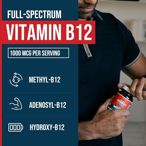 BioActive Vitamin B12 1000 mcg | Contains 3 BioActive B12 Forms Plus Methylfolate Cofactor - Methyl B12, Adenosyl B12 & Hydroxy B12 | Sublingual Form, Cherry Flavor, Organic, Vegan (180 Servings) in Kuwait