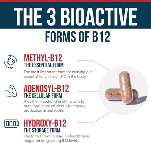 BioActive Vitamin B12 1000 mcg | Contains 3 BioActive B12 Forms Plus Methylfolate Cofactor - Methyl B12, Adenosyl B12 & Hydroxy B12 | Sublingual Form, Cherry Flavor, Organic, Vegan (180 Servings) in Kuwait