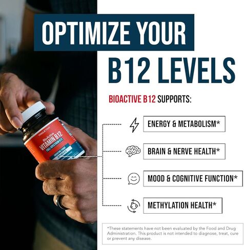 BioActive Vitamin B12 1000 mcg | Contains 3 BioActive B12 Forms Plus Methylfolate Cofactor - Methyl B12, Adenosyl B12 & Hydroxy B12 | Sublingual Form, Cherry Flavor, Organic, Vegan (180 Servings) in Kuwait