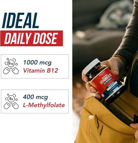 BioActive Vitamin B12 1000 mcg | Contains 3 BioActive B12 Forms Plus Methylfolate Cofactor - Methyl B12, Adenosyl B12 & Hydroxy B12 | Sublingual Form, Cherry Flavor, Organic, Vegan (180 Servings) in Kuwait