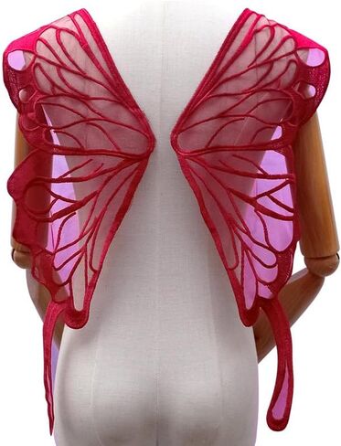 2 Pairs Fairy Wings Sew on Patches Butterfly Lace Appliques Tulle Organza Fabric Wings Embroidery Collar Neckline Trims Embellishments DIY Garment Dress Supplies (Black) in Saudi Arabia