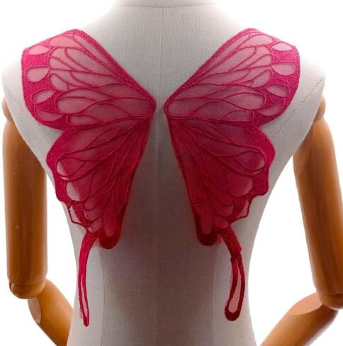 2 Pairs Fairy Wings Sew on Patches Butterfly Lace Appliques Tulle Organza Fabric Wings Embroidery Collar Neckline Trims Embellishments DIY Garment Dress Supplies (Black) in Saudi Arabia