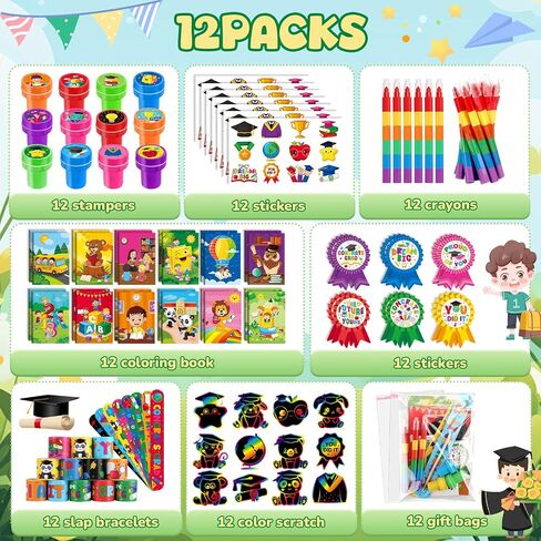 Benlouis 192 PCS حفل التخرج مفضلات للأطفال في مرحلة ما قبل المدرسة روضة هدايا الفصول الدراسية جائزة مجموعة كبيرة للطلاب تهانينا خريجي Goodie أكياس （حيوانات التخرج） in Kuwait