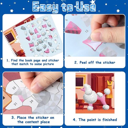 6 Pieces Crafts for Kids Sticker Paint Books Paint by Sticker Crafts Includes Dinosaur Unicorn Ocean Forest Farm Theme 48 Pictures Sticker Books Pack Set for Party Gifts in Kuwait