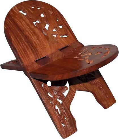 Craftsman 12 Inch Rahel Holy Book Stand for Pooja Puja Gita Quran Bible Stand حامل. قابلة للطي صلاة خشب الورد الديني (12 بوصة) (12 بوصة) (3. بني) in Kuwait