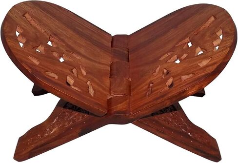 Craftsman 12 Inch Rahel Holy Book Stand for Pooja Puja Gita Quran Bible Stand حامل. قابلة للطي صلاة خشب الورد الديني (12 بوصة) (12 بوصة) (3. بني) in Kuwait
