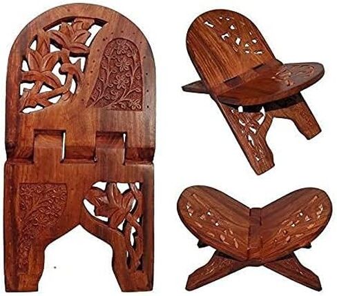 Craftsman 12 Inch Rahel Holy Book Stand for Pooja Puja Gita Quran Bible Stand حامل. قابلة للطي صلاة خشب الورد الديني (12 بوصة) (12 بوصة) (3. بني) in Kuwait