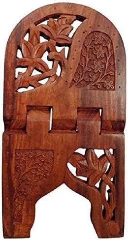 Craftsman 12 Inch Rahel Holy Book Stand for Pooja Puja Gita Quran Bible Stand حامل. قابلة للطي صلاة خشب الورد الديني (12 بوصة) (12 بوصة) (3. بني) in Kuwait
