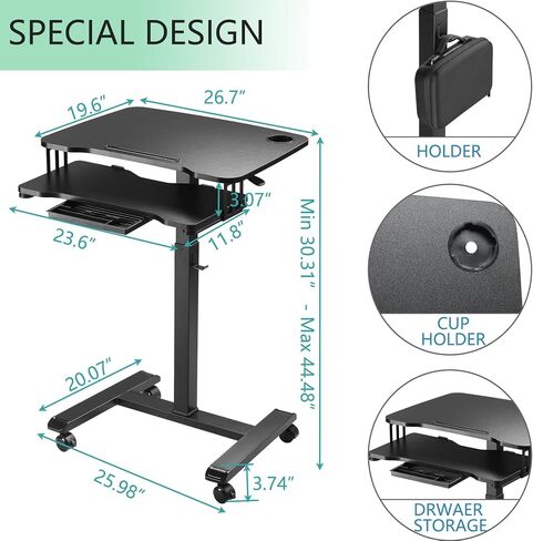 ETHU Mobile Standing Desk with Keyboard Tray,Computer Workstation, Height Adjustable Laptop cart on Wheels Rolling Desk for Home Office(White) in Kuwait