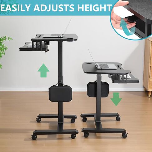 ETHU Mobile Standing Desk with Keyboard Tray,Computer Workstation, Height Adjustable Laptop cart on Wheels Rolling Desk for Home Office(White) in Kuwait