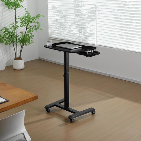 ETHU Mobile Standing Desk with Keyboard Tray,Computer Workstation, Height Adjustable Laptop cart on Wheels Rolling Desk for Home Office(White) in Kuwait