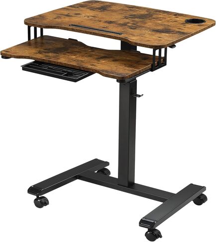 ETHU Mobile Standing Desk with Keyboard Tray,Computer Workstation, Height Adjustable Laptop cart on Wheels Rolling Desk for Home Office(White) in Kuwait