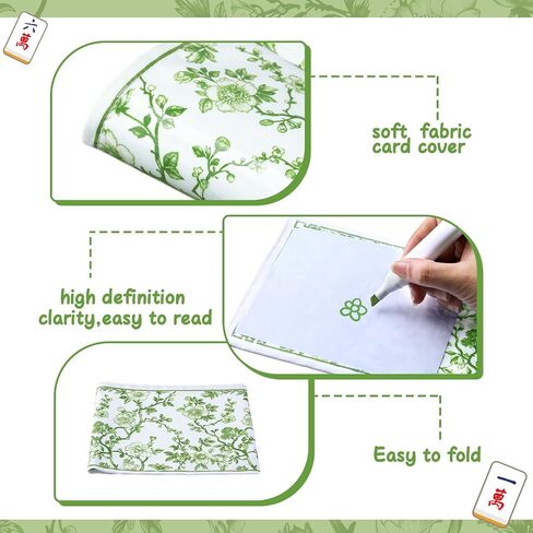 4 Pcs Chinoiserie Mahjong Card Protector Cover Card Holder Floral Soft Printed Fabric Large Mahjong League Scorecard Cover Accessories(Green) in Saudi Arabia