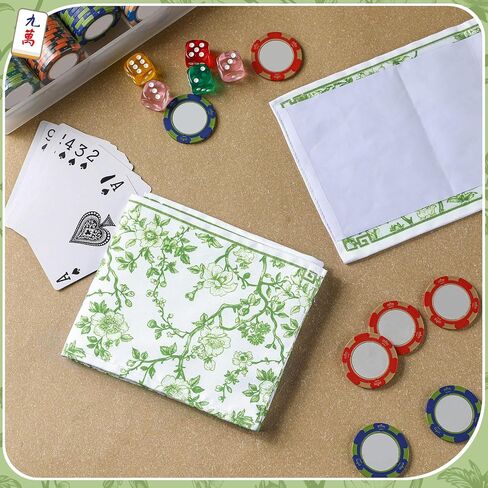 4 Pcs Chinoiserie Mahjong Card Protector Cover Card Holder Floral Soft Printed Fabric Large Mahjong League Scorecard Cover Accessories(Green) in Saudi Arabia