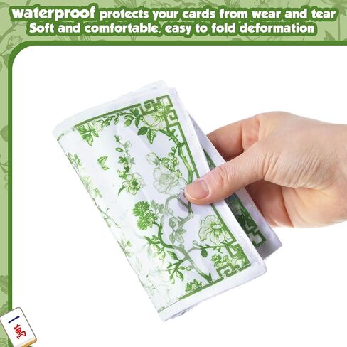 4 Pcs Chinoiserie Mahjong Card Protector Cover Card Holder Floral Soft Printed Fabric Large Mahjong League Scorecard Cover Accessories(Green) in Saudi Arabia