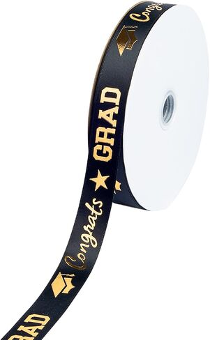 Voeveca Graduation Ribbon,100 Yards x 3/8 Inches Congrats Grad White&Gold Satin Ribbon Use for Gift Wrapping,Graduation Party Decoration (White, 3/8 inch) in Kuwait