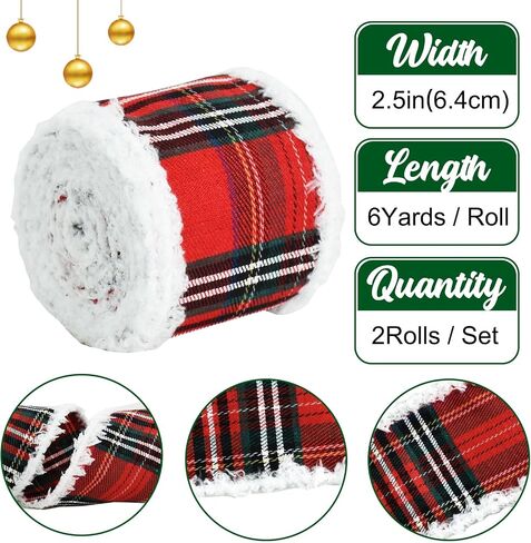 TONIFUL 2 Rolls-2.5 Inch Black and White Plaid Check Burlap Ribbon,Burlap Wired Ribbon for Crafts Ornament Wrapping, Bows Making, Room and Party Decoration (6yds/roll) in Saudi Arabia