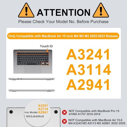 MOSISO Compatible with MacBook Air 15 inch Case 2025 2024 2023 M4 A3241 M3 A3114 M2 A2941,Ultra-Thin Natural Original Plastic Hard Shell&Matching Color Keyboard Cover&Screen Film&Pouch, Midnight Clear in Kuwait
