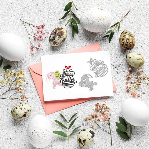 Easter Happy Easter Words Die Cuts for Card Making,Cross Cutting Dies Rabbit in Flower Embossing Template for Scrapbooking DIY Cards Album Crafts Supplies Decorations in Kuwait