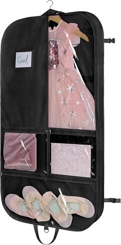 حقيبة ملابس Univivi سوداء لأزياء الرقص مقاس 40 بوصة لمسابقات الرقص، 3 جيوب متوسطة شفافة بسحاب وجيبين خلفيين بسحاب، مع 1 × قلادة، 3 × شارة in Kuwait