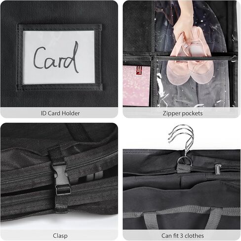 حقيبة ملابس Univivi سوداء لأزياء الرقص مقاس 40 بوصة لمسابقات الرقص، 3 جيوب متوسطة شفافة بسحاب وجيبين خلفيين بسحاب، مع 1 × قلادة، 3 × شارة in Kuwait