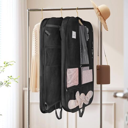 حقيبة ملابس Univivi سوداء لأزياء الرقص مقاس 40 بوصة لمسابقات الرقص، 3 جيوب متوسطة شفافة بسحاب وجيبين خلفيين بسحاب، مع 1 × قلادة، 3 × شارة in Kuwait