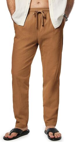 JMIERR Mens Cotton Pants Casual Elastic Waist Drawstring Lightweight Summer Beach Trousers with Pockets in Kuwait