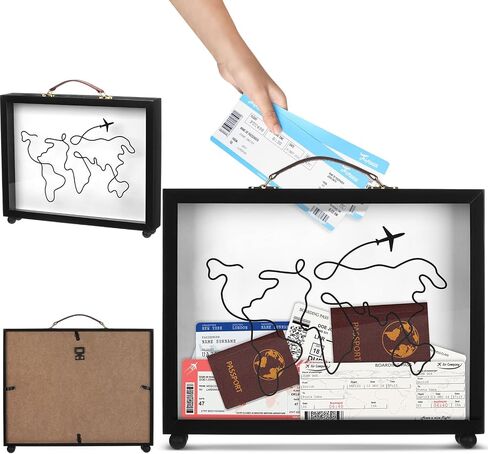 Travel Shadow Box Adventure Archive Box 12 x 10'' Top Loading Display Case Frame for Memories with Slot Travel Movie Sporting Events Concert Ticket Stubs Keepsake Box in Saudi Arabia