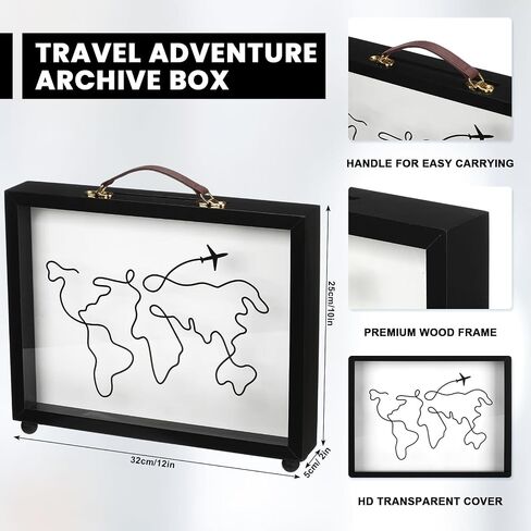 Travel Shadow Box Adventure Archive Box 12 x 10'' Top Loading Display Case Frame for Memories with Slot Travel Movie Sporting Events Concert Ticket Stubs Keepsake Box in Saudi Arabia